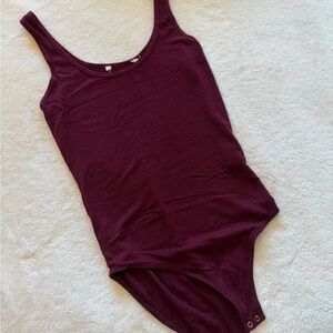 Women's Ribbed Burgundy Bodysuit